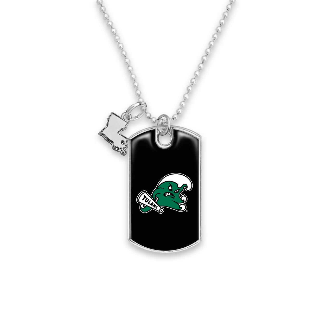 Tulane Green Wave Car Charm- Rear View Mirror Dog Tag with State Charm
