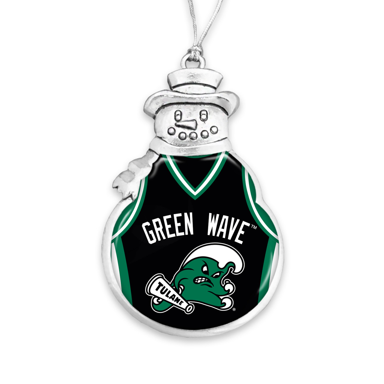 Tulane Green Wave Christmas Ornament- Snowman with Basketball Jersey