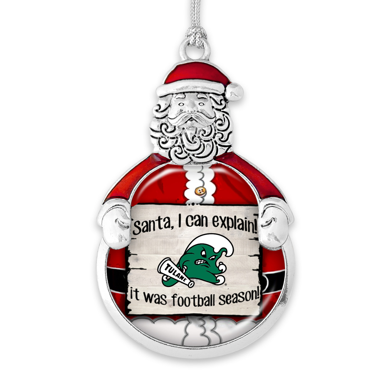 Tulane Green Wave Christmas Ornament- Santa I Can Explain