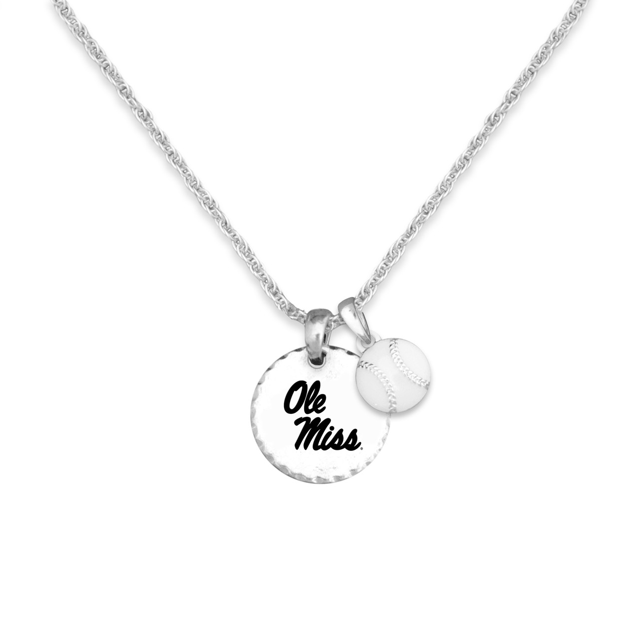 Ole Miss Rebels Baseball Stamped Disk Necklace