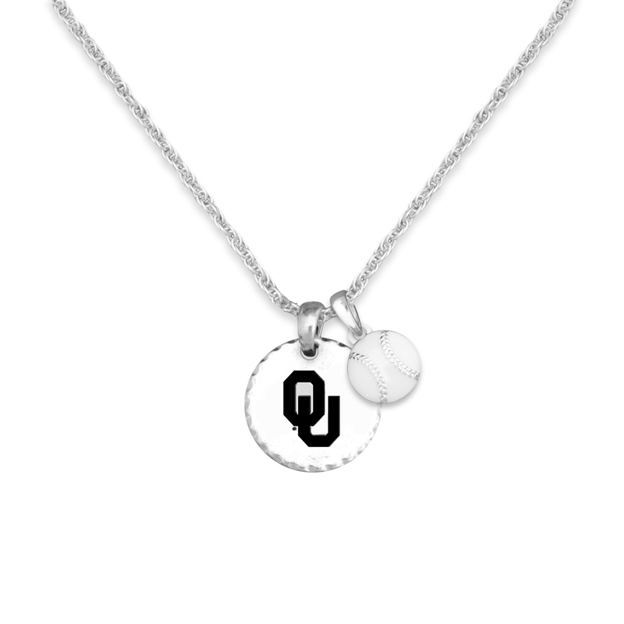 Oklahoma Sooners Baseball Stamped Disk Necklace