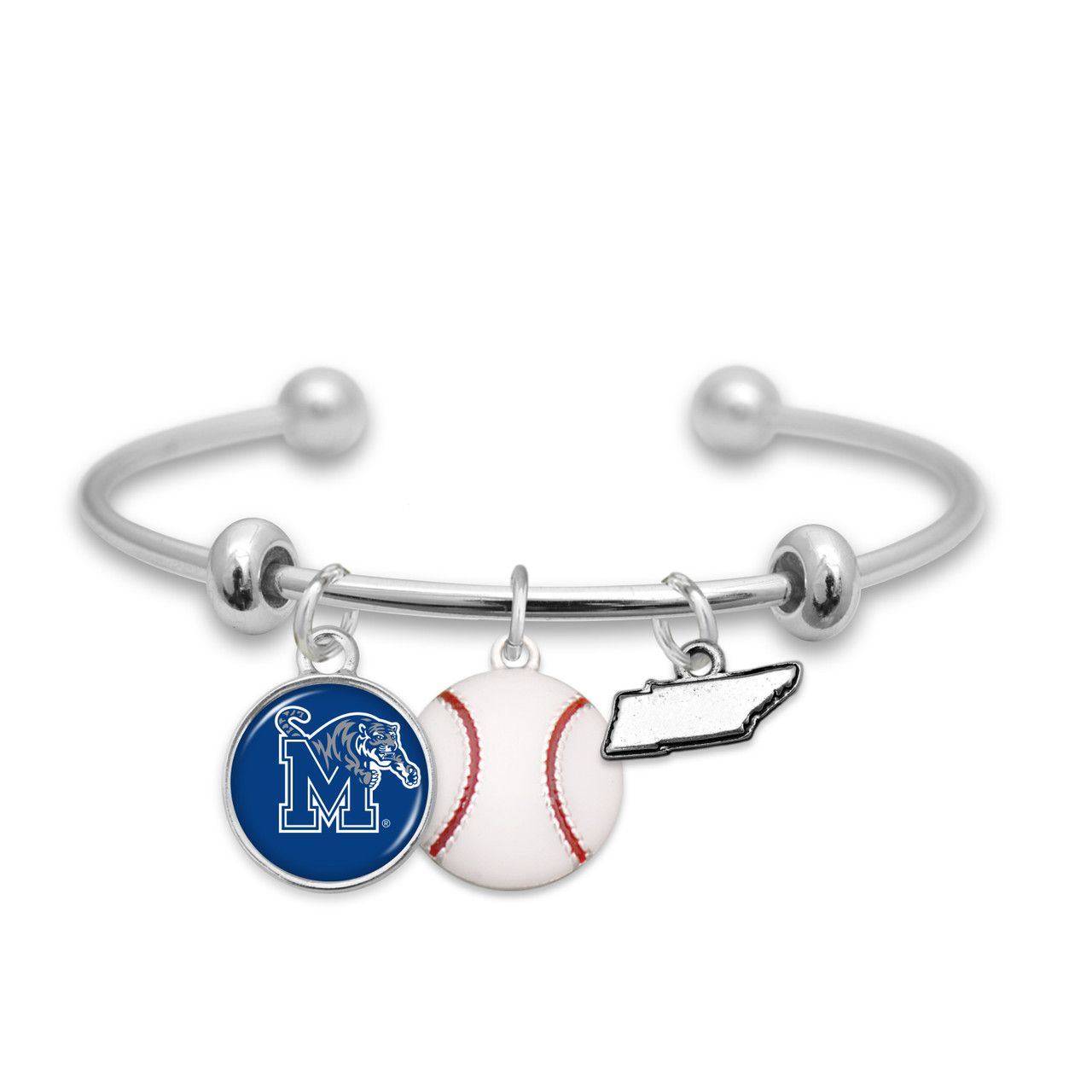 Memphis Tigers Baseball Domed Triple Charm Bracelet