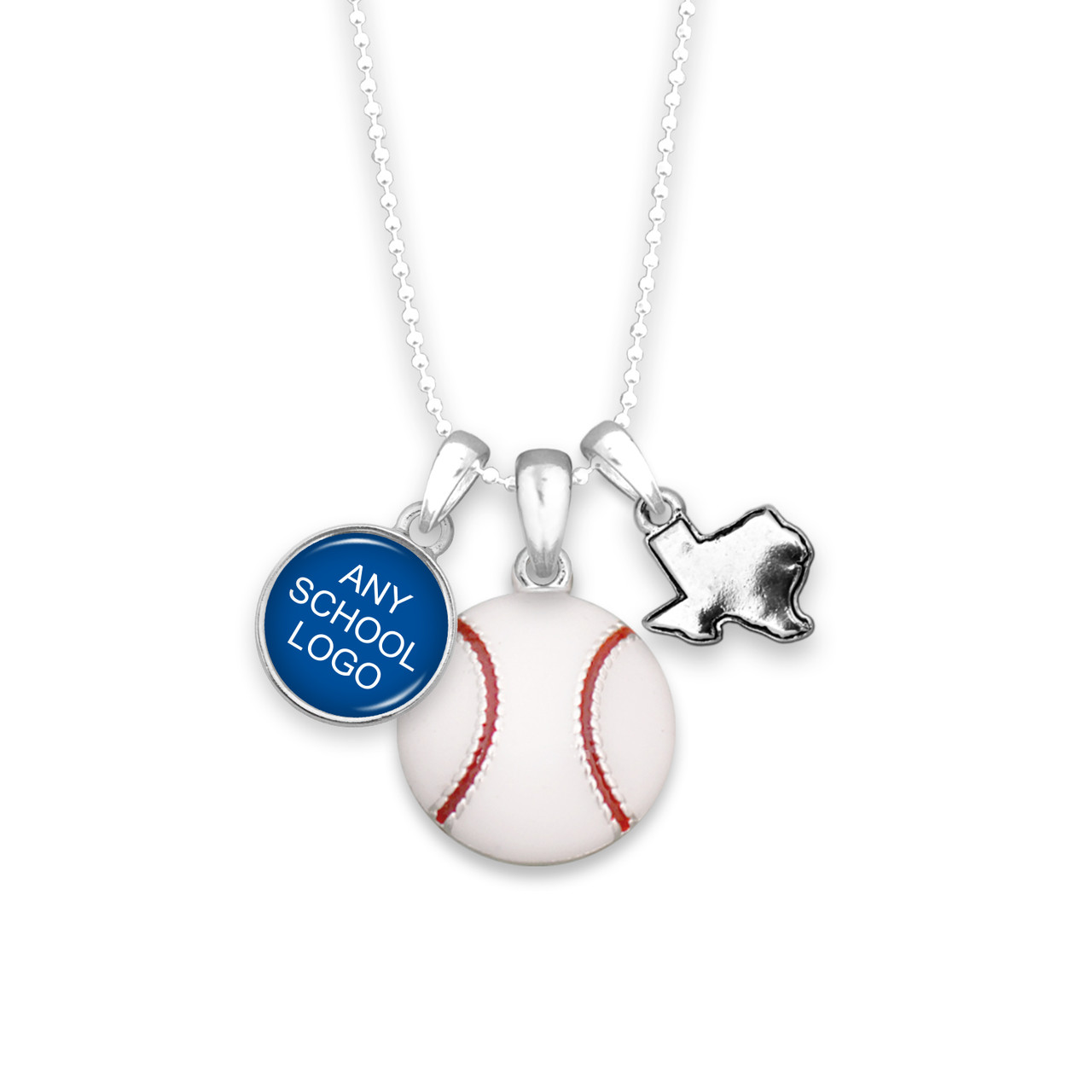 *Choose Your School* Baseball Domed Triple Charm Necklace