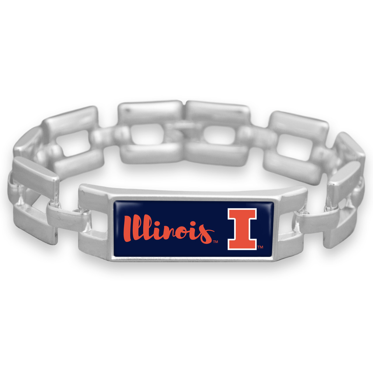 Illinois Fighting Illinis Square Link Script Bracelet