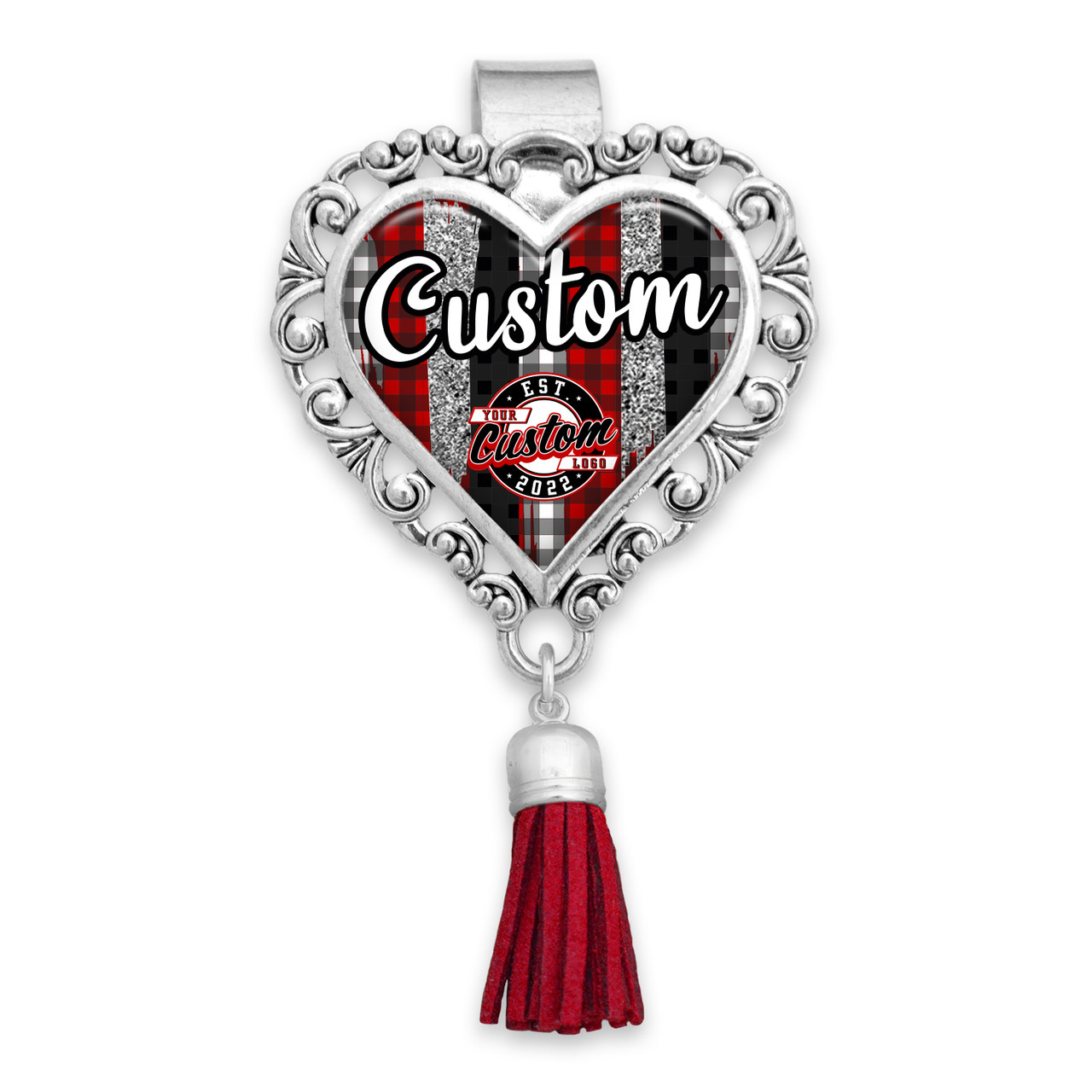 Custom Glitter Plaid Heart Visor Clip