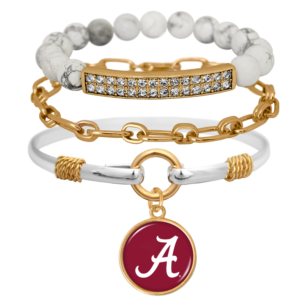 Alabama Crimson Tide Two Tone Marble Triple Bracelet Stack
