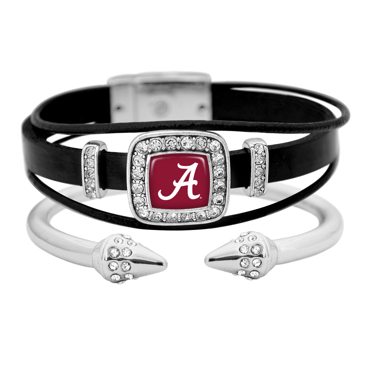 Alabama Crimson Tide Leather and Spike Bracelet Stack