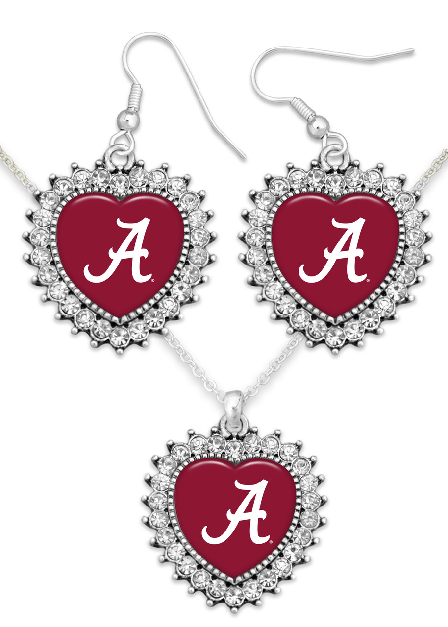 Alabama Crimson Tide Crystal Heart Jewerly Set