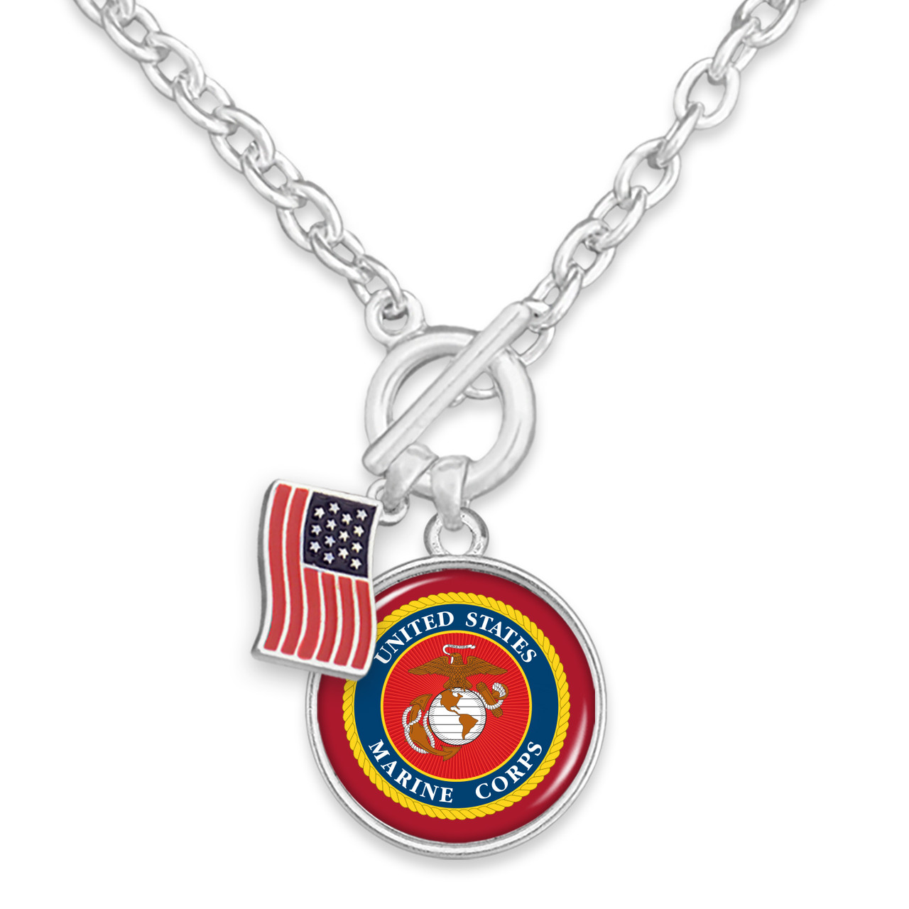 U.S. Marines® Collection & Home of the Free Collection- U.S. Marines® Toggle Necklace - American Flag Accent Charm