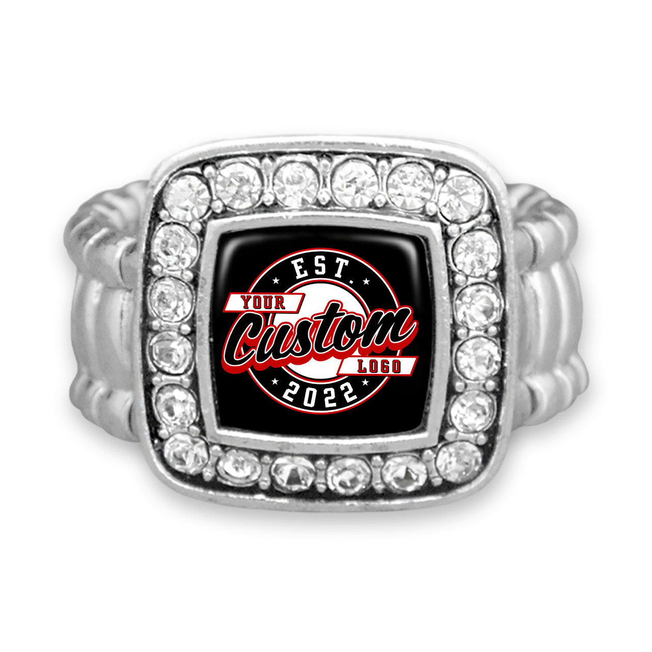 Custom, Souvenir, or Logo Stretch Ring- Crystal Square