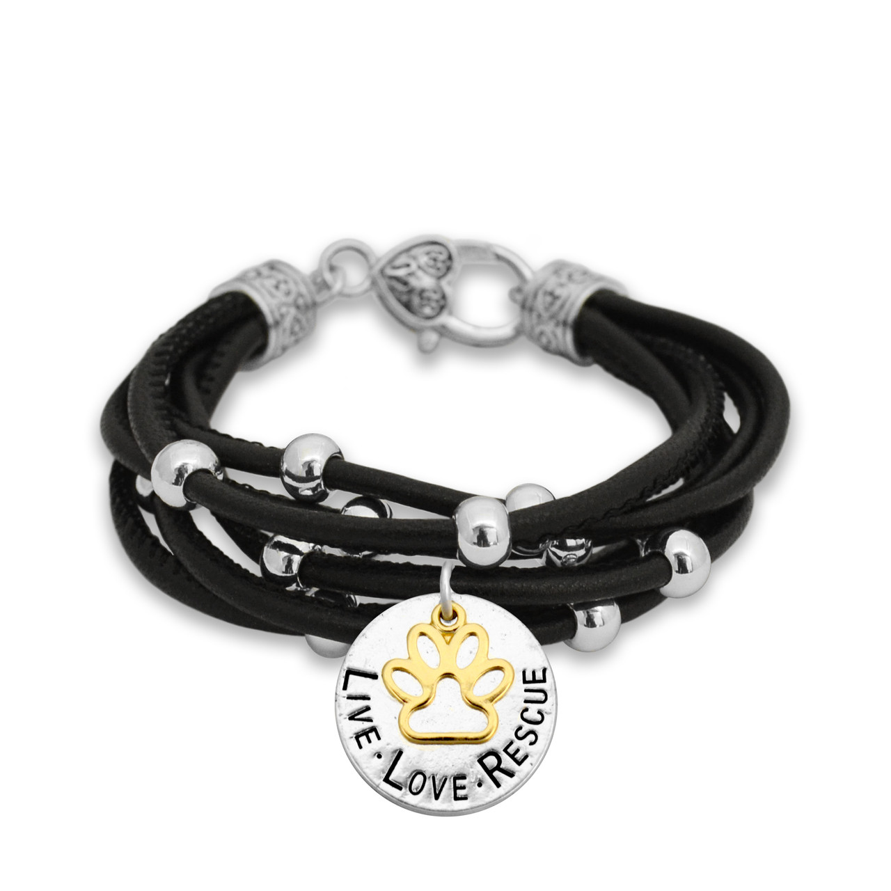 Enjoy The Journey Collection- "Live Love Rescue" Paw Black Lindy Bracelet