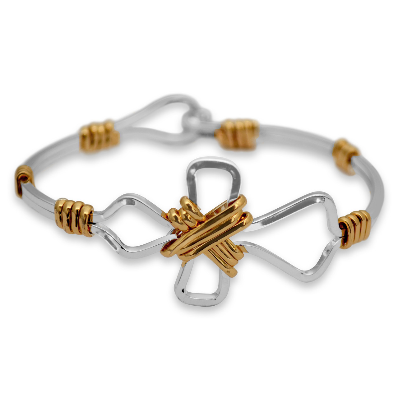 Renee Wire Wrap Collection- Silver and Gold- Sideways Cross