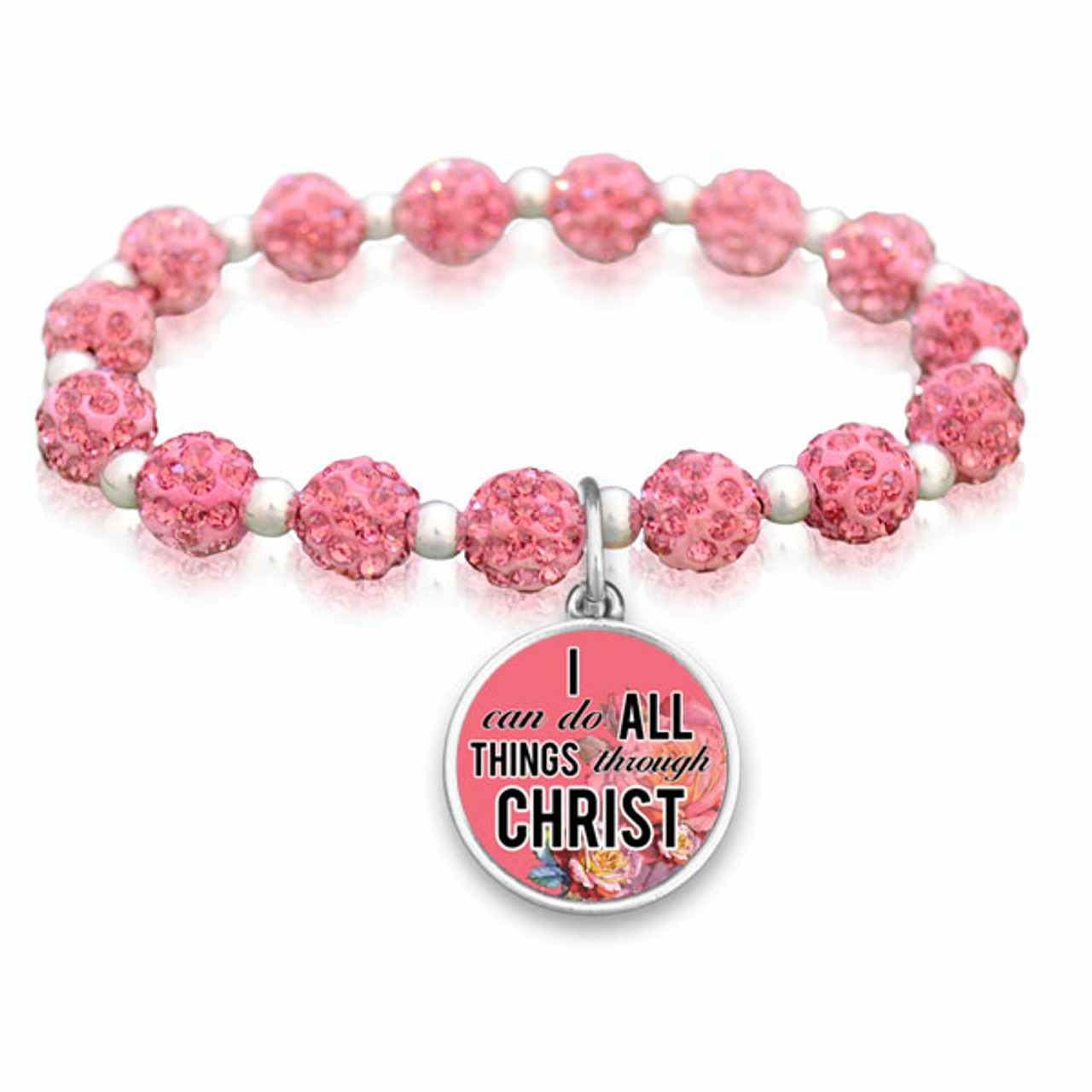 All Things Through Christ Pink Bling Stretch Bracelet