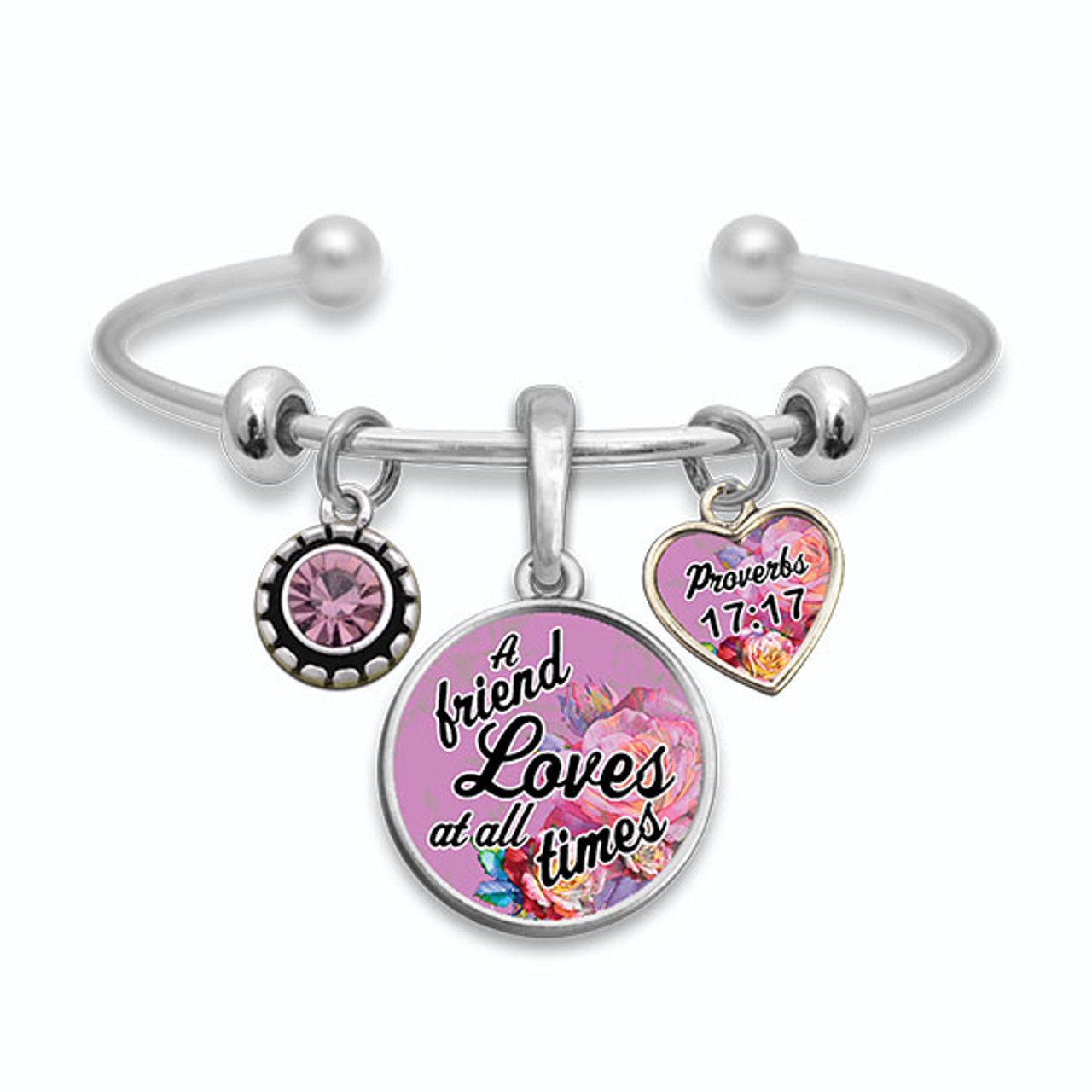 A Friend Loves At All Times 3 Charm Cuff Bracelet