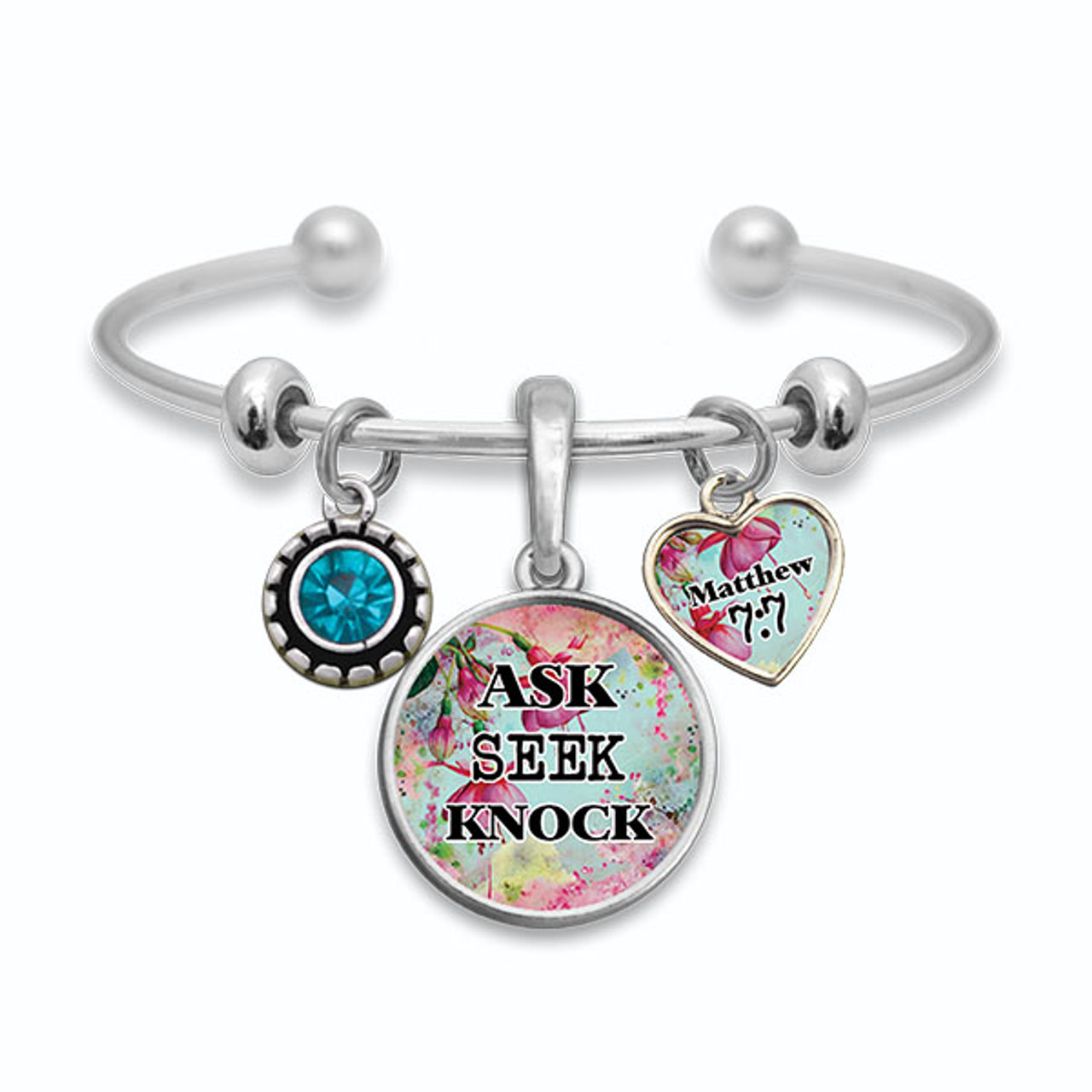 Ask Seek Knock 3 Charm Cuff Bracelet