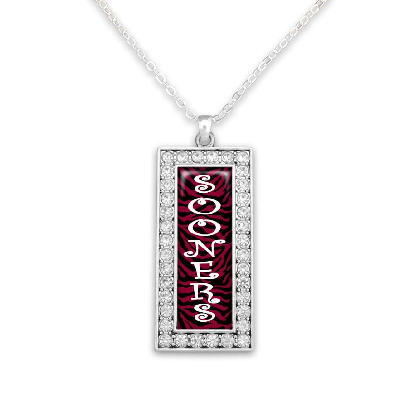 *Choose Your College* Necklace- Crystal Zebra Rectangle Drop