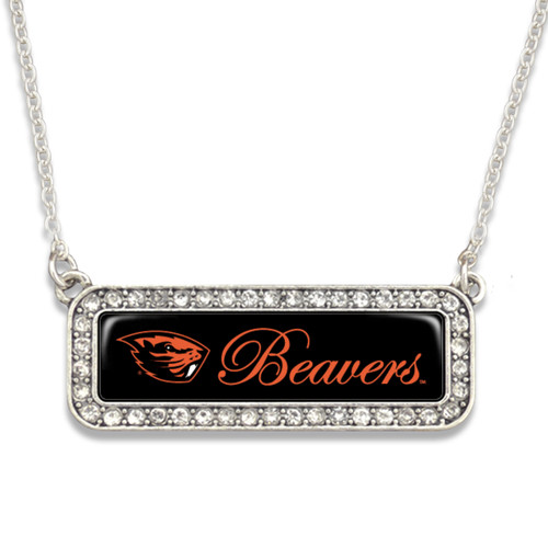 Oregon State Beavers Necklace- Silver Crystal Nameplate
