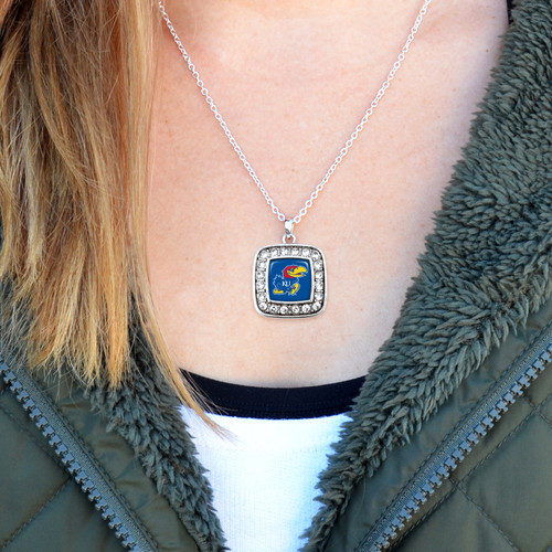 Kansas Jayhawks Necklace- Crystal Square