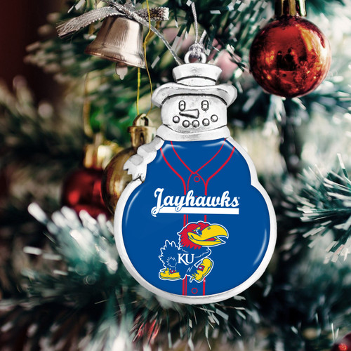 Kansas Jayhawks Snowman Ornament with Baseball Jersey