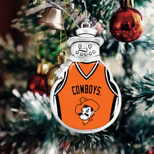 Oklahoma State Cowboys Snowman Ornament with Basketball Jersey