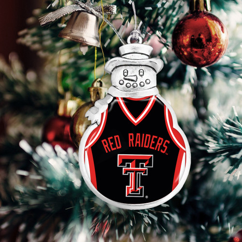 Texas Tech Raiders Snowman Ornament with Basketball Jersey