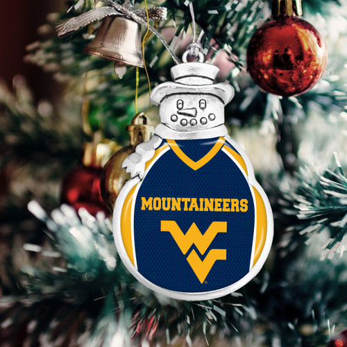 West Virginia Mountaineers Snowman Ornament with Football Jersey