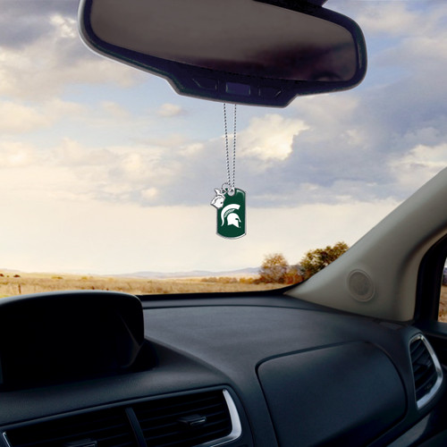 Michigan State Spartans Car Charm- Rear View Mirror Dog Tag with State Charm