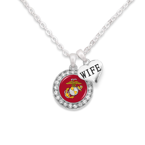U.S. Marines Crystal Necklace- Wife