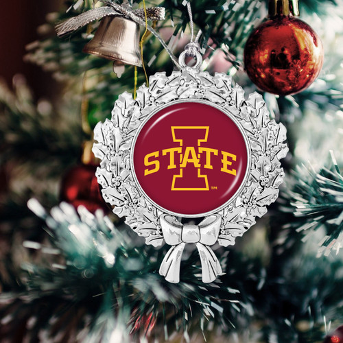 Iowa State Cyclones Christmas Ornament- Wreath with Team Logo