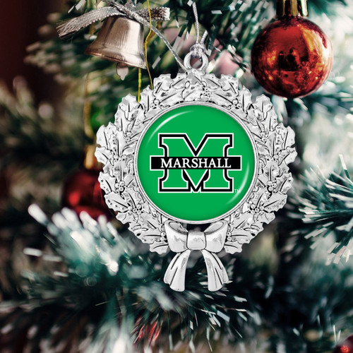 Marshall Thundering Herd Christmas Ornament- Wreath with Team Logo