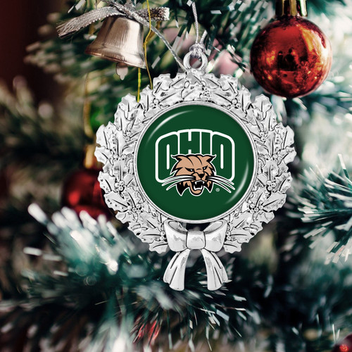 Ohio Bobcats Christmas Ornament- Wreath with Team Logo