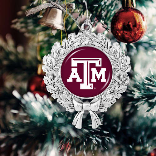 Texas A&M Aggies Christmas Ornament- Wreath with Team Logo