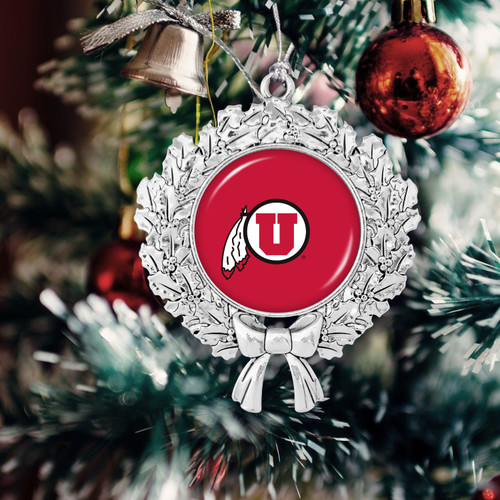 Utah Utes Christmas Ornament- Wreath with Team Logo