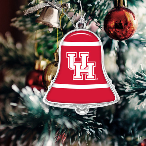 Houston Cougars Christmas Ornament- Bell with Team Logo Stripes