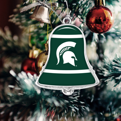 Michigan State Spartans Christmas Ornament- Bell with Team Logo Stripes