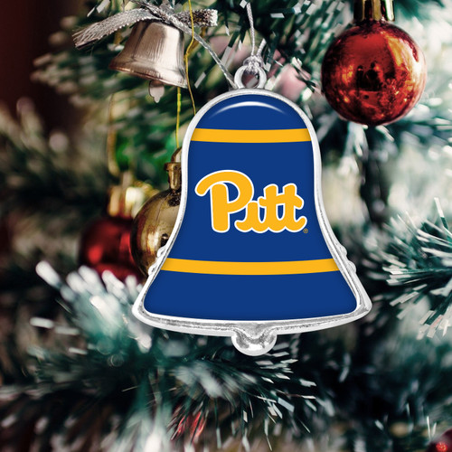 Pittsburgh Panthers Christmas Ornament- Bell with Team Logo Stripes