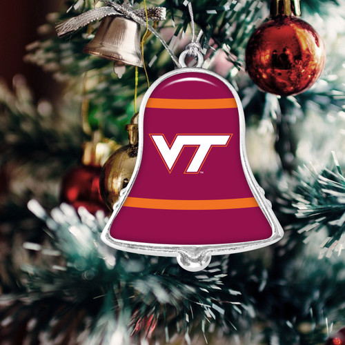 Virginia Tech Hokies Christmas Ornament- Bell with Team Logo Stripes