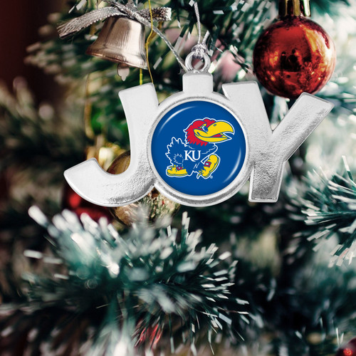 Kansas Jayhawks Christmas Ornament- Joy with Team Logo
