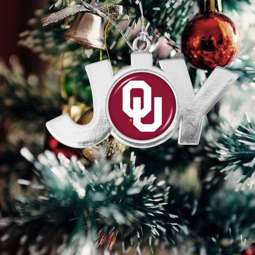 Oklahoma Sooners Christmas Ornament- Joy with Team Logo