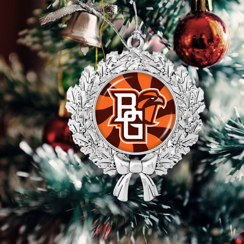 Bowling Green State Falcons Christmas Ornament- Peppermint Wreath with Team Logo