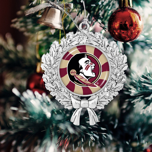 Florida State Seminoles Christmas Ornament- Peppermint Wreath with Team Logo