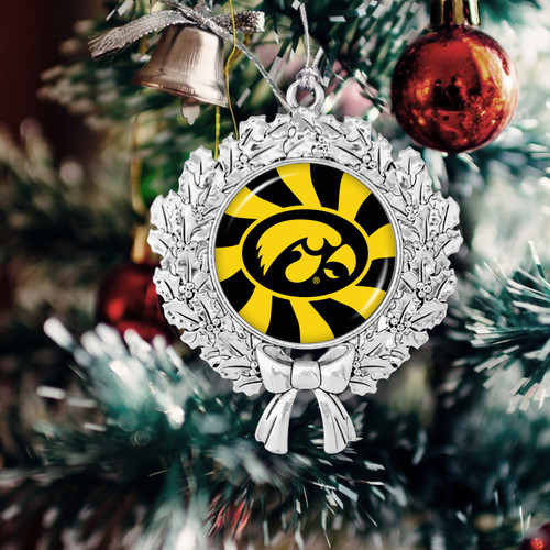 Iowa Hawkeyes Christmas Ornament- Peppermint Wreath with Team Logo