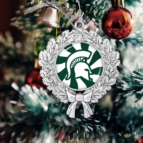 Michigan State Spartans Christmas Ornament- Peppermint Wreath with Team Logo