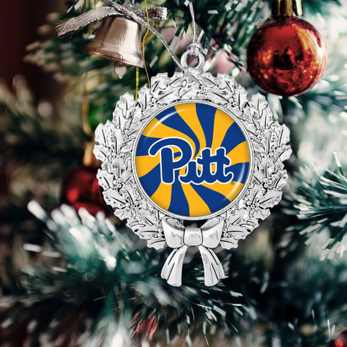 Pittsburgh Panthers Christmas Ornament- Peppermint Wreath with Team Logo