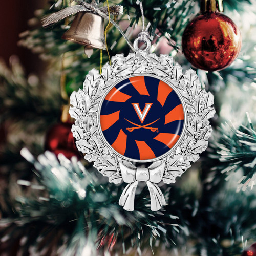 Virginia Cavaliers Christmas Ornament- Peppermint Wreath with Team Logo