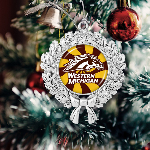 Western Michigan Broncos Christmas Ornament- Peppermint Wreath with Team Logo
