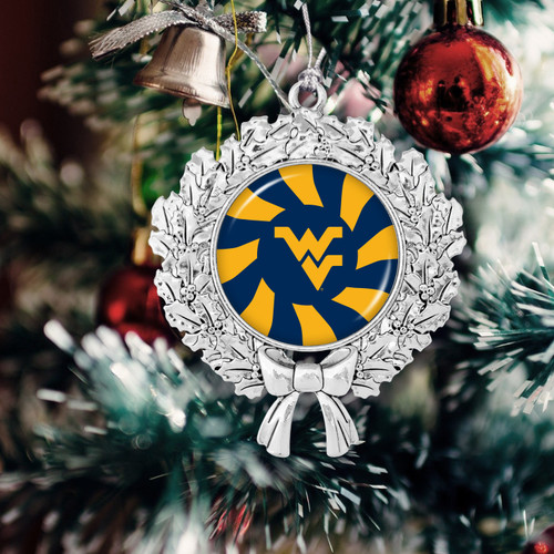 West Virginia Mountaineers Christmas Ornament- Peppermint Wreath with Team Logo