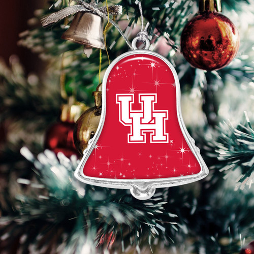 Houston Cougars Christmas Ornament- Bell with Team Logo and Stars