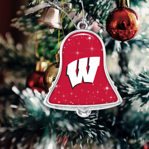 Wisconsin Badgers Christmas Ornament- Bell with Team Logo and Stars