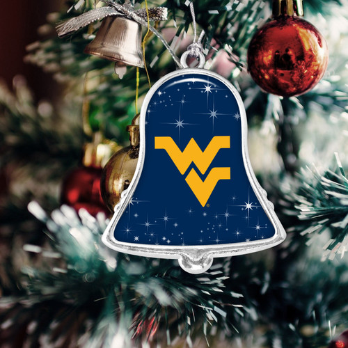 West Virginia Mountaineers Christmas Ornament- Bell with Team Logo and Stars